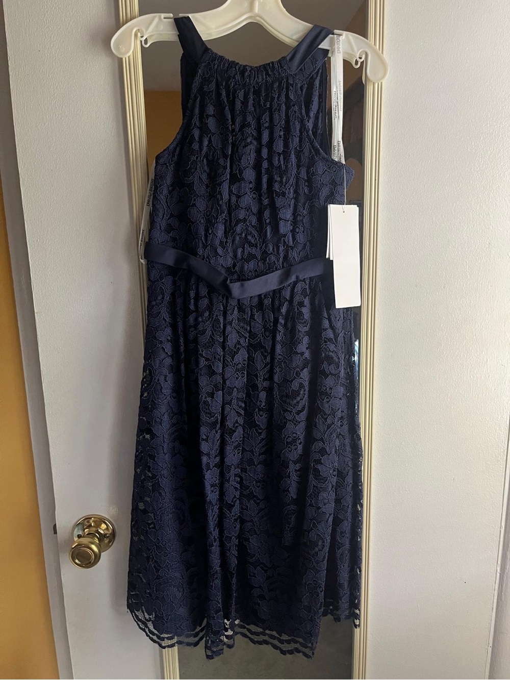 David's Bridal Navy Lace Halter-Style A-Line Girls Dress